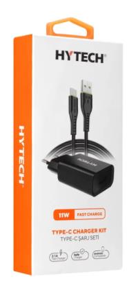 HYTECH HY-XE26T Type-C Kablolu 2100MA Ev Şarj 11W + 2,4A Siyah Şarj Adaptör Seti